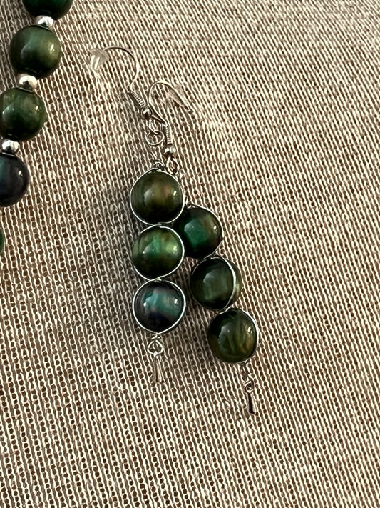 Regal Forest Green (marbalized effect) Necklace & Earring Set