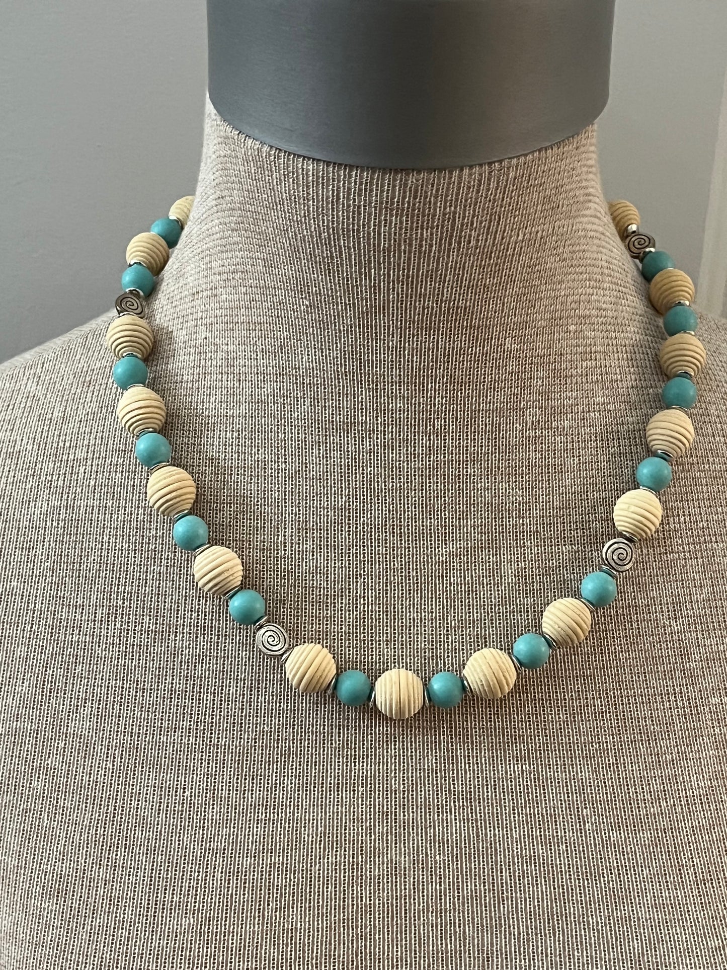 Aqua & Wood Boho Set (Necklace & Bracelet)