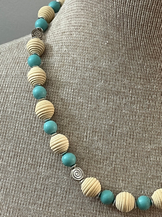 Aqua & Wood Boho Set (Necklace & Bracelet)