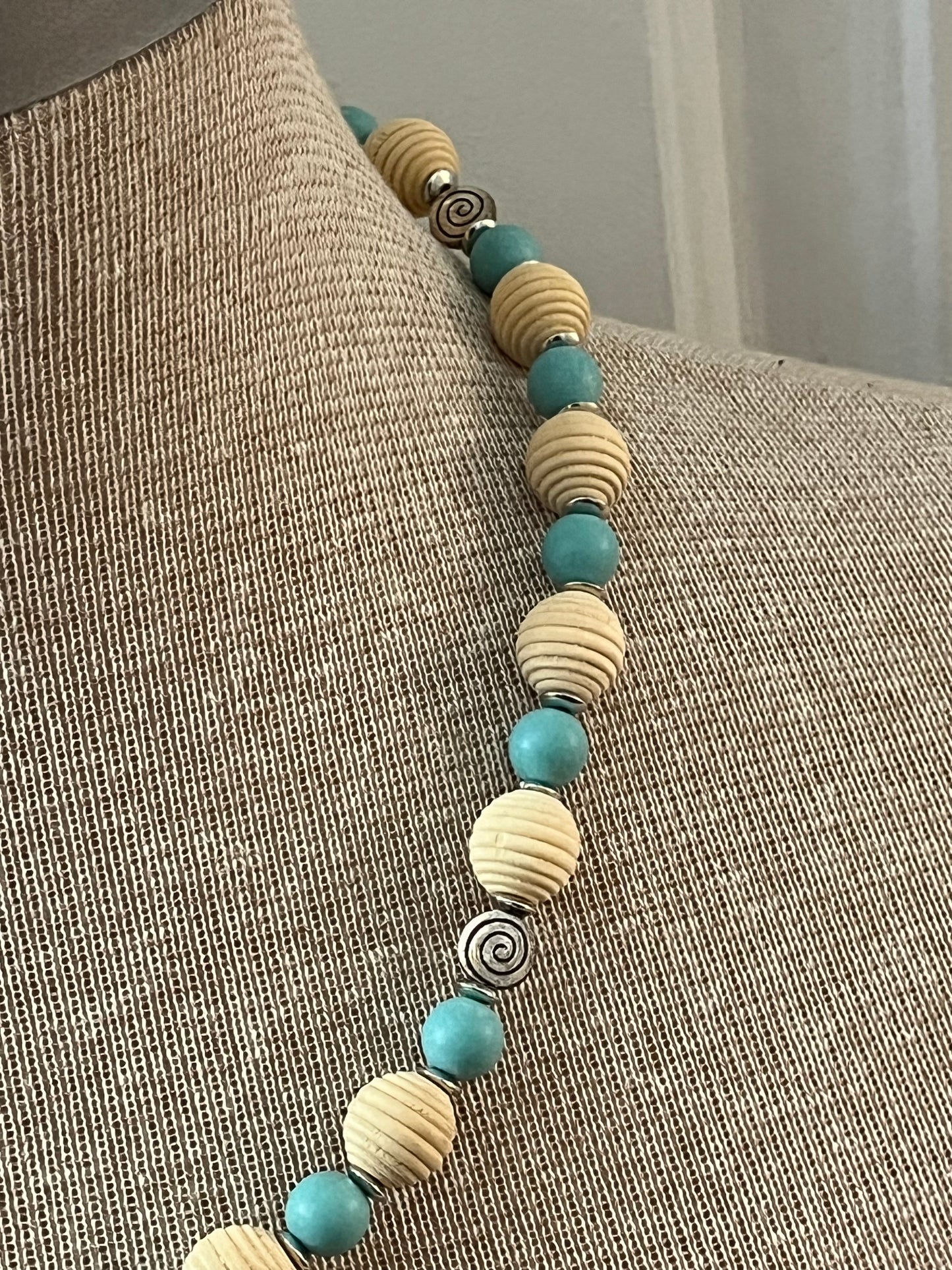 Aqua & Wood Boho Set (Necklace & Bracelet)