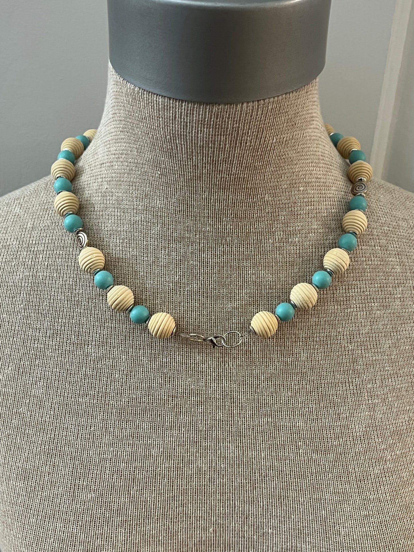 Aqua & Wood Boho Set (Necklace & Bracelet)