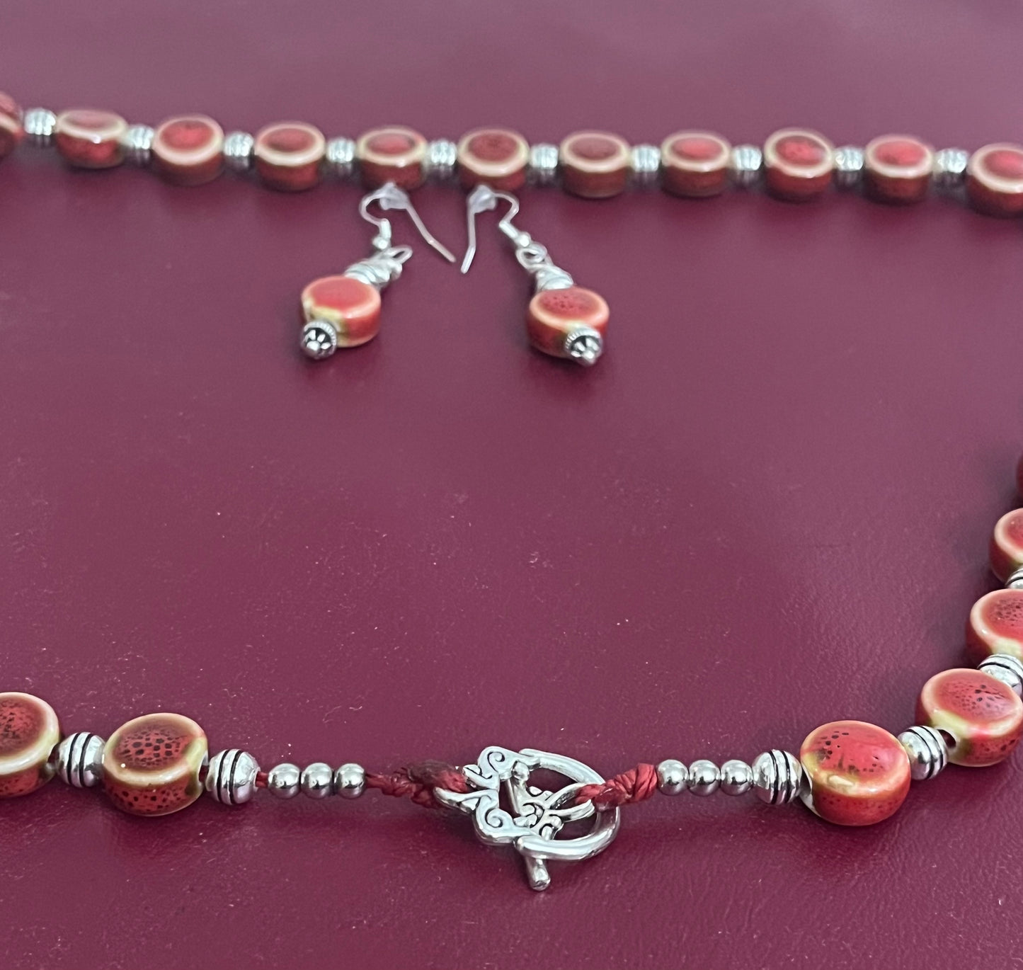 Sexy Red Ceramic Bead Necklace & Earrings