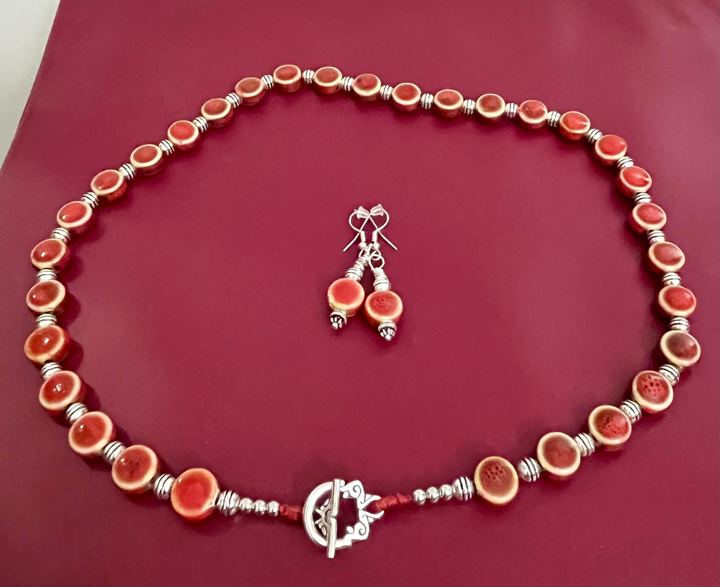 Sexy Red Ceramic Bead Necklace & Earrings