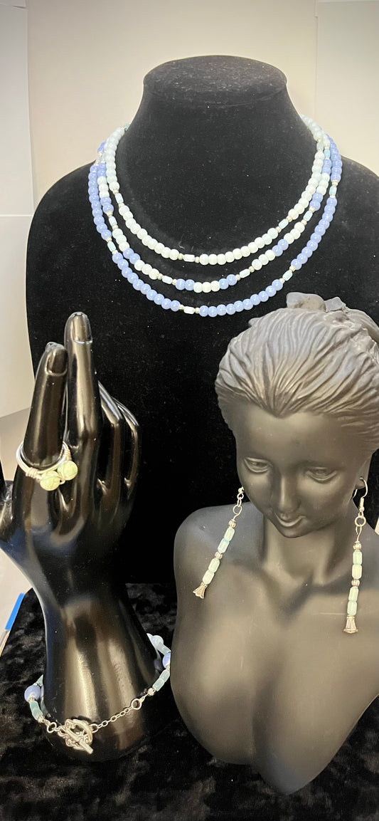 Lady of the Blue Court handmade layered jewelry gift bundle with necklace, bracelet, earrings and ring by Eliza Joe Jewelry