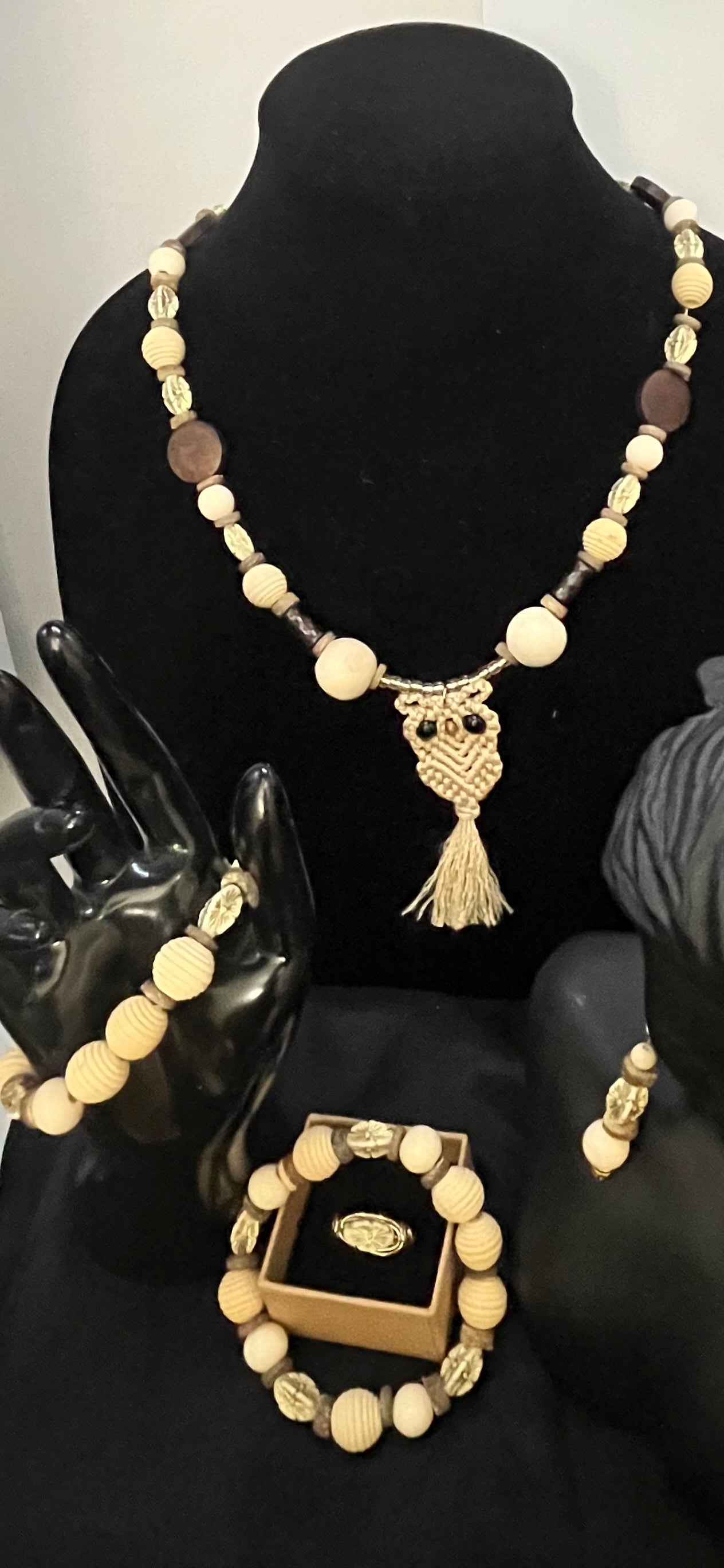 Full Earth‑Tone Owl jewelry set displayed on neutral background
