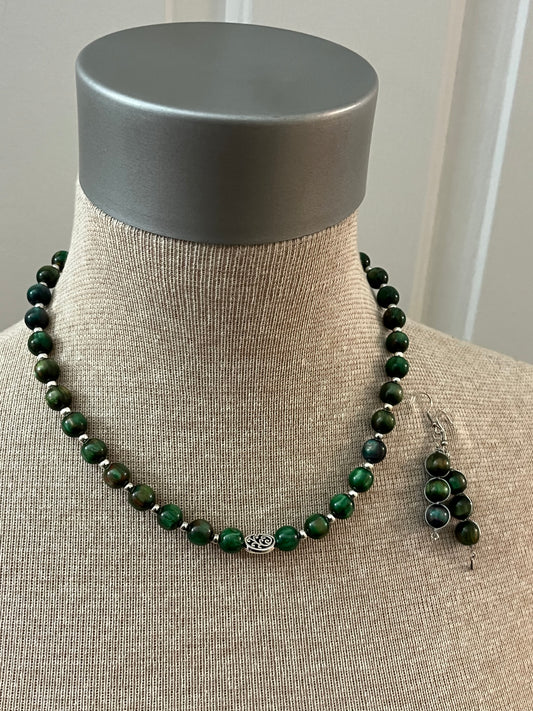 Regal Forest Green (marbalized effect) Necklace & Earring Set