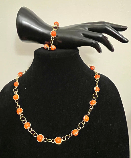 Pumpkin Spice Necklace & Bracelet Chain Set
