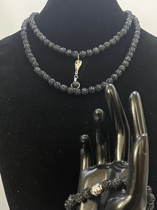Black Gothic Rhinestone Jewelry set - Dramatic Statement Necklace & Bracelet