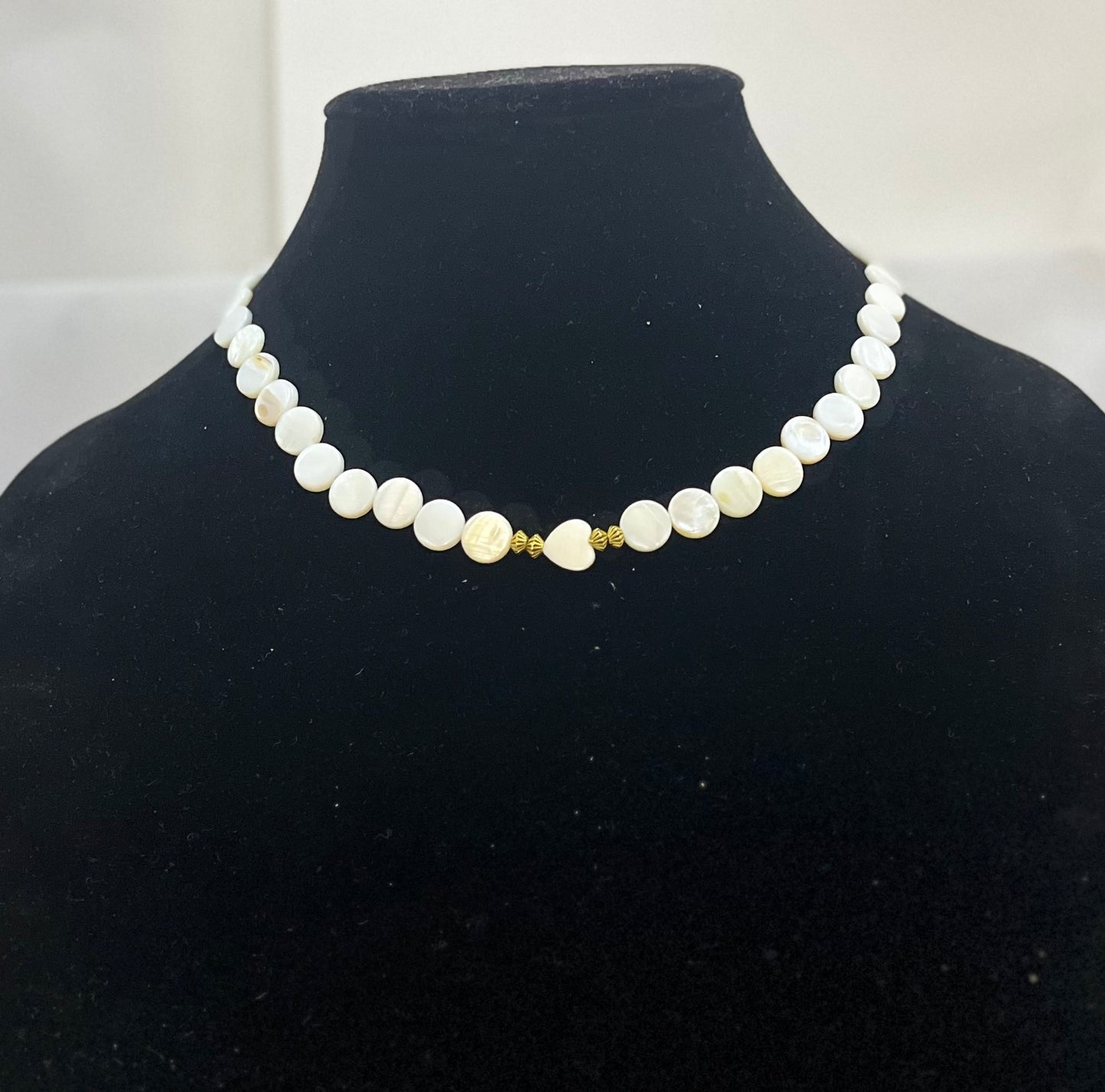 Mother of pearl necklace close-up by Eliza Joe Jewelry