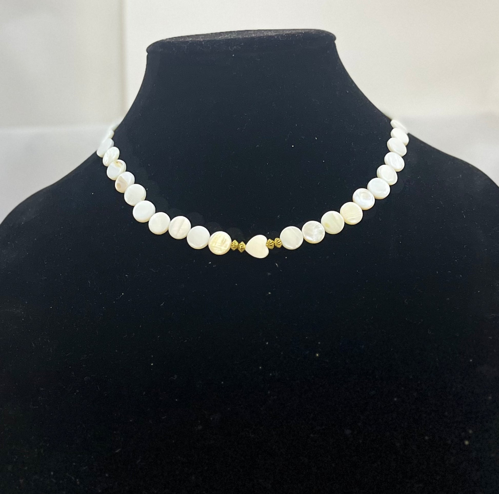 Mother of pearl necklace close-up by Eliza Joe Jewelry