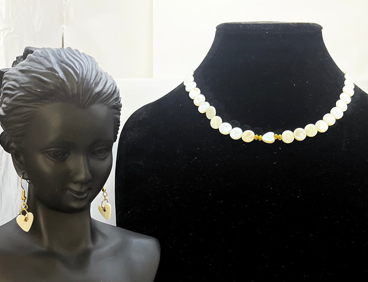 Handmade mother of pearl jewelry set styled view by Eliza Joe Jewelry