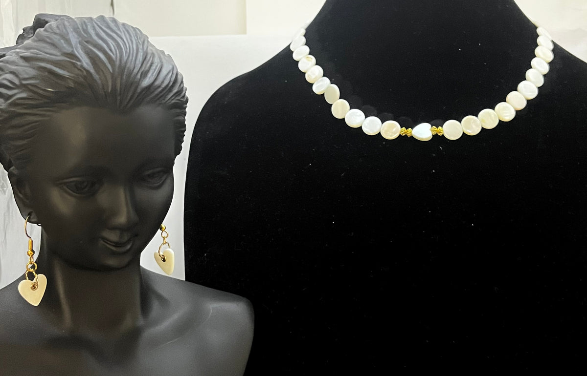Iridescent pearl jewelry set full view by Eliza Joe Jewelry