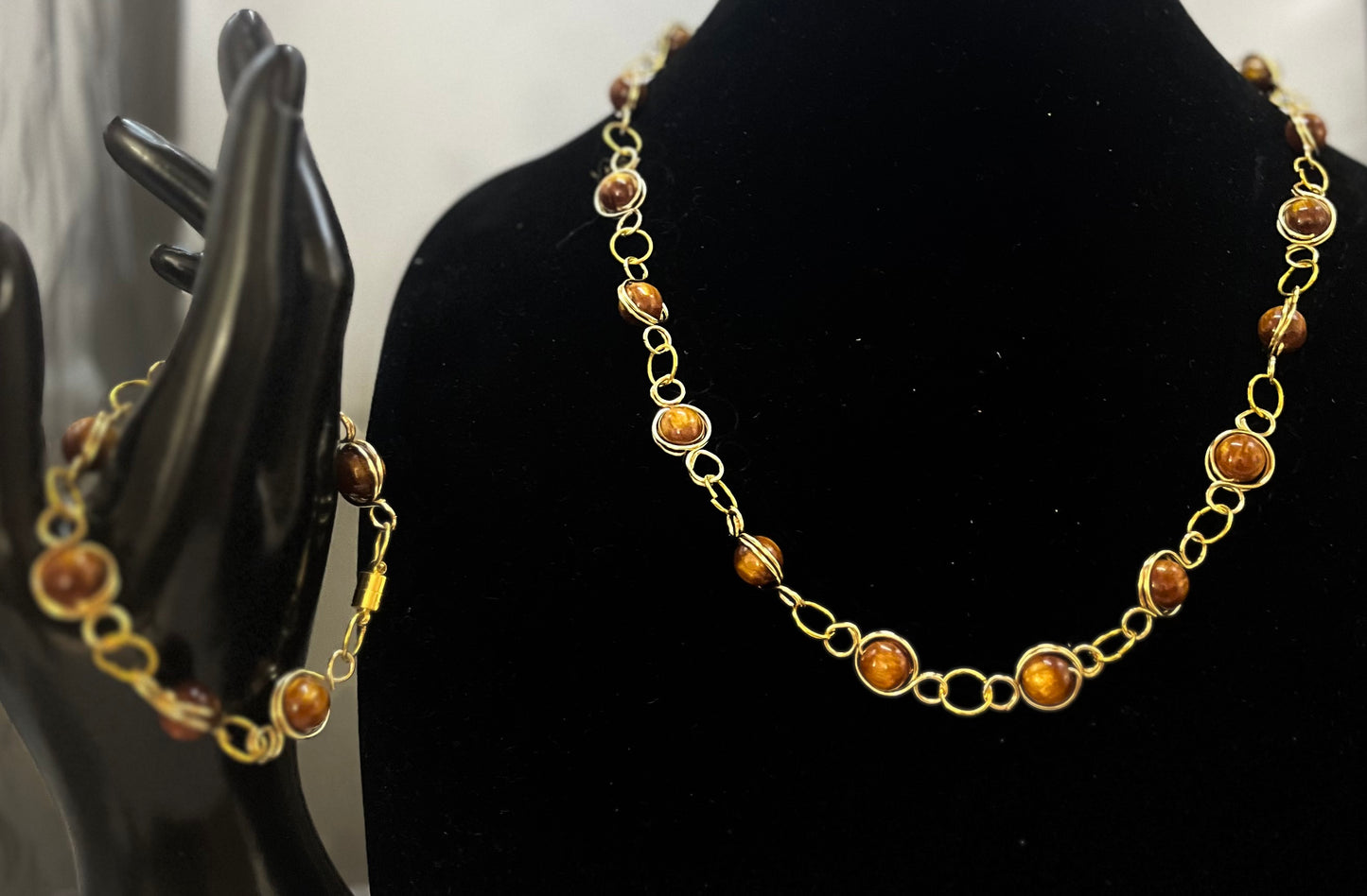 Full gold chain jewelry set displayed on white background