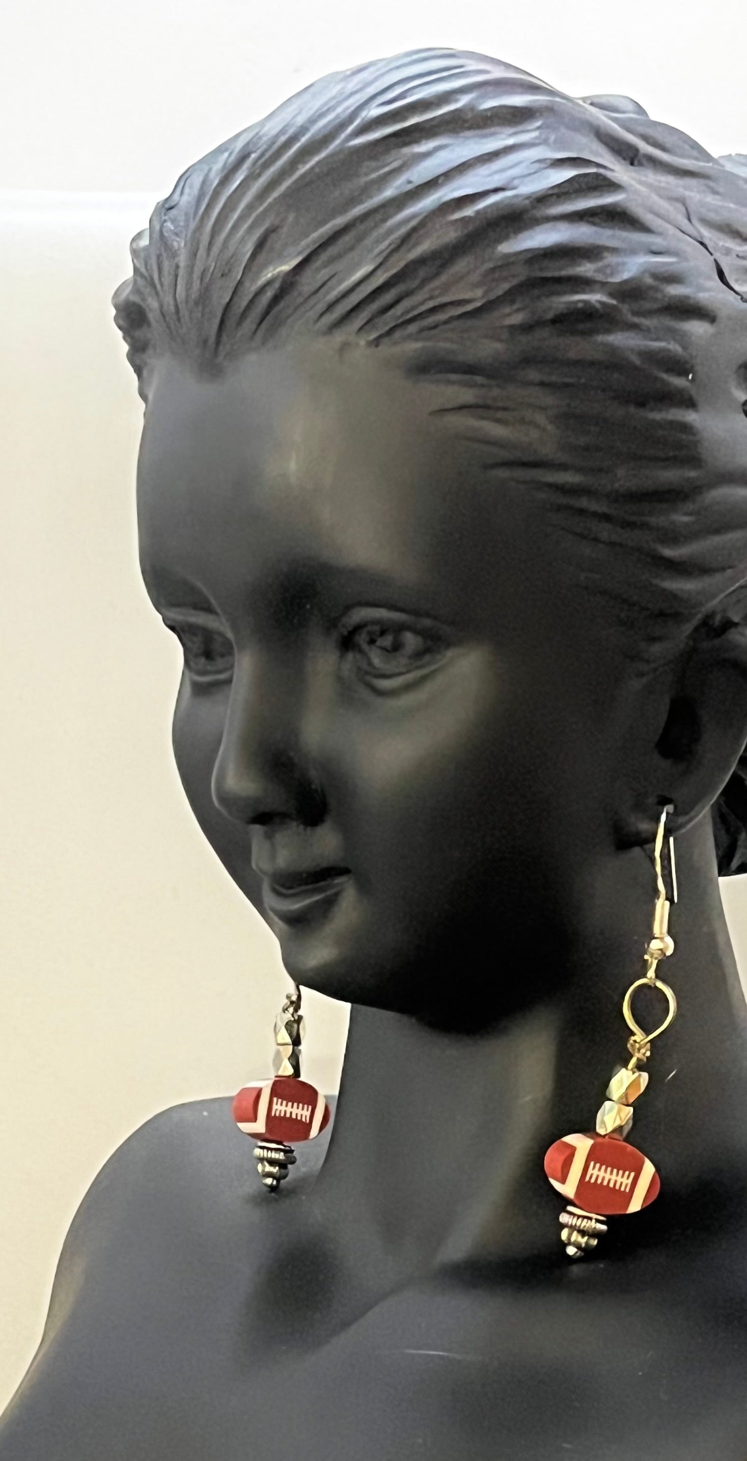 Football fan earrings detail by Eliza Joe Jewelry