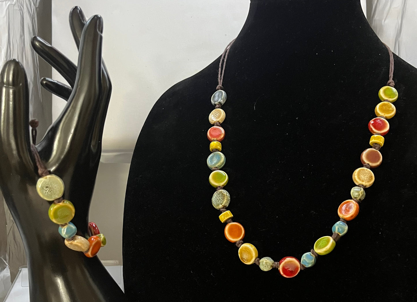 Close‑up of bohemian jewelry set with handcrafted details