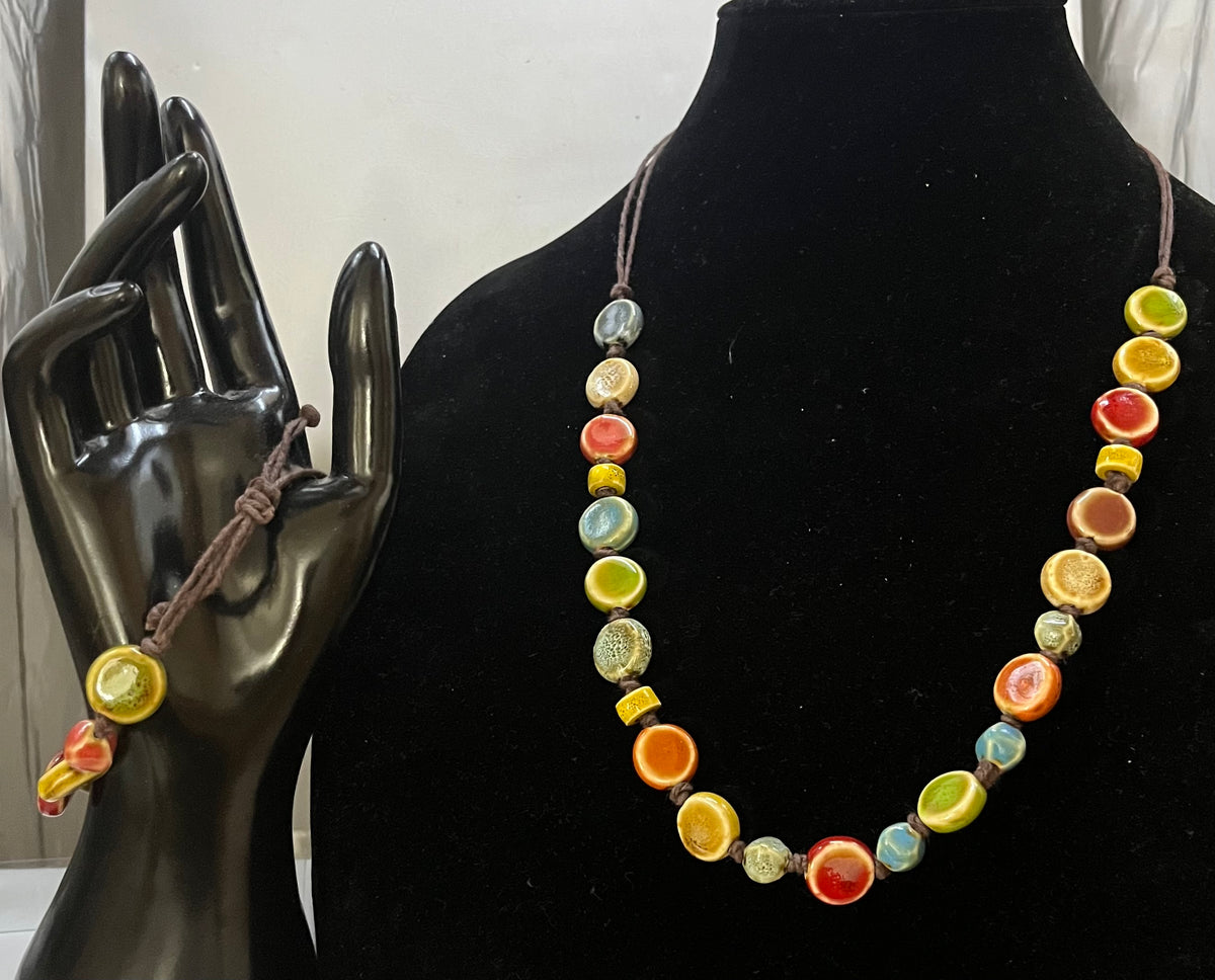 Close‑up of bohemian jewelry set with handcrafted details